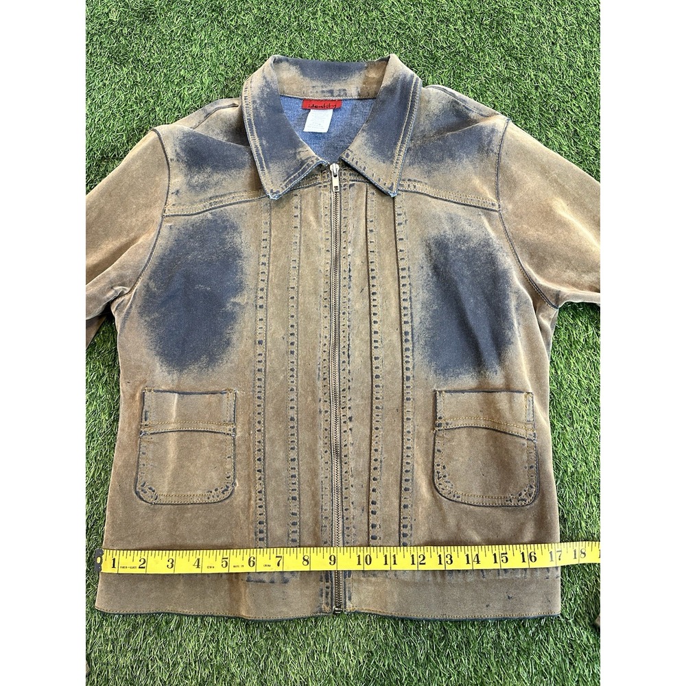 Vintage Y2K Denim‎ Jacket Women Large Tan Blue Ombré Faded Indie Bratz Identity - Picture 9 of 15